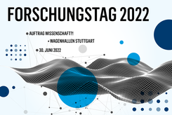 Das Logo des Forschungstags 2022. Futuristisch anmutende Formen mit dem Logo der Baden-Württemberg Stiftung